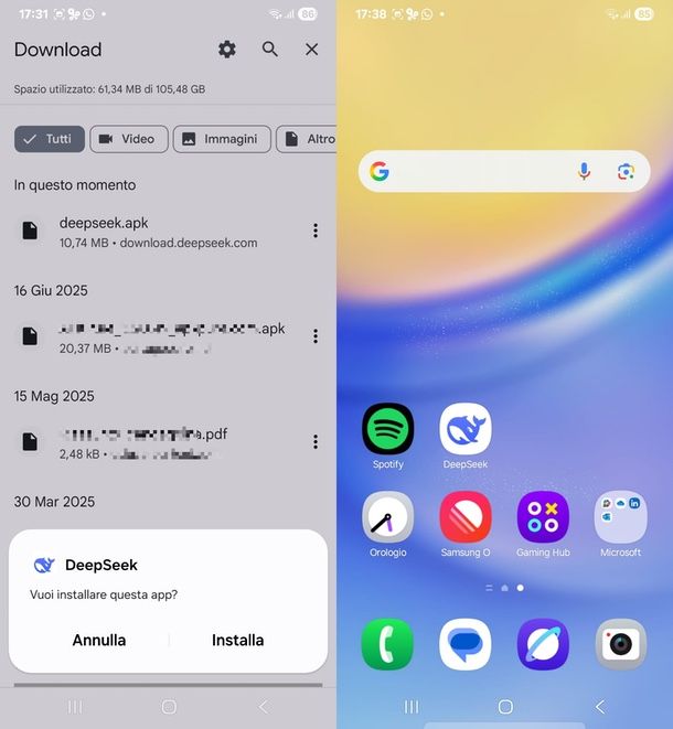 installare APK app DeepSeek Android
