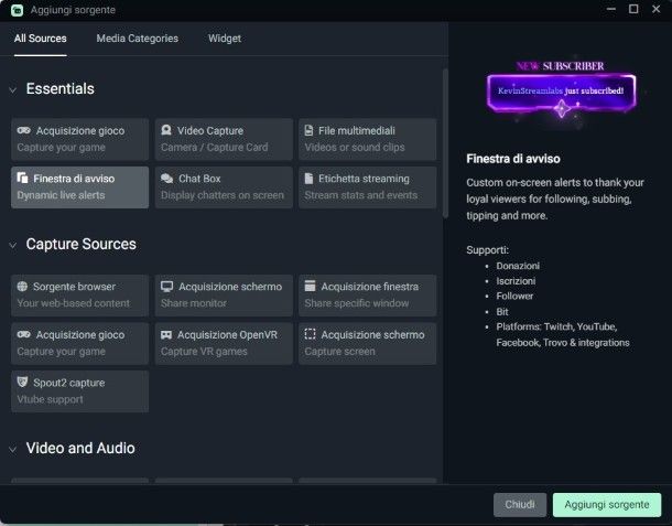 Sorgenti StreamLabs