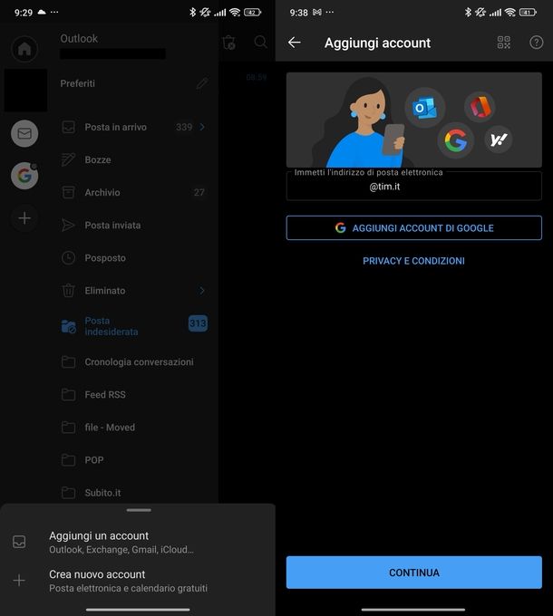 Configurare posta Alice Outlook Android