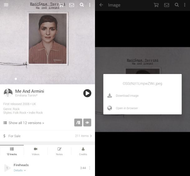 schermate app Discogs