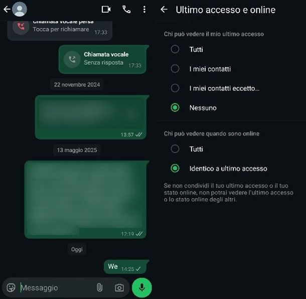 Ultimo accesso e online WhatsApp