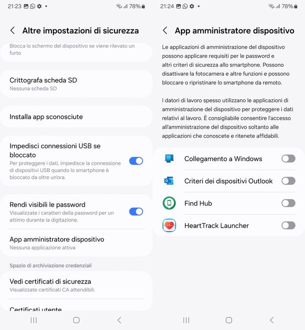 disattivare permessi amministrazione dispositivo