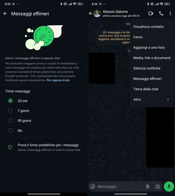 Messaggi effimeri WhatsApp Android
