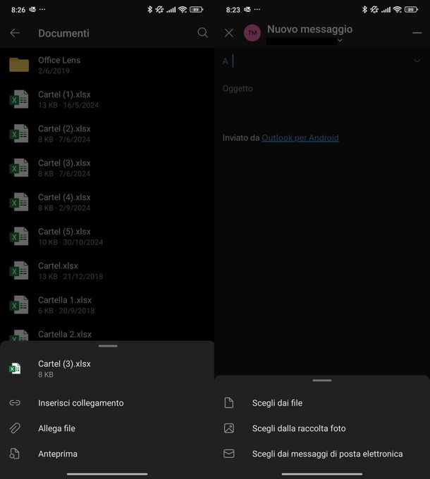 Inviare allegati pesanti Outlook Android