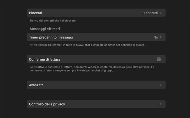 Disattivare conferme di lettura WhatsApp macOS