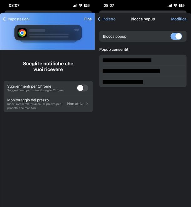 Disattivare notifiche Google Chrome iOS