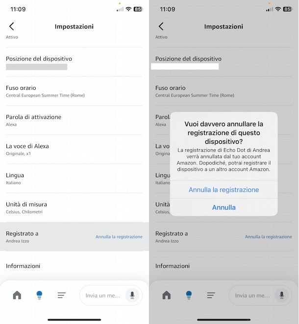 Annullare registrazione Echo Dot