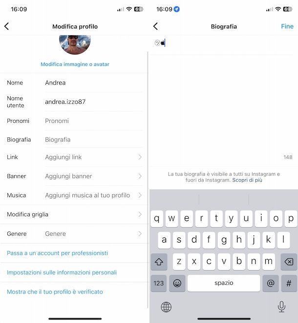 Inserire caratteri speciali Instagram bio