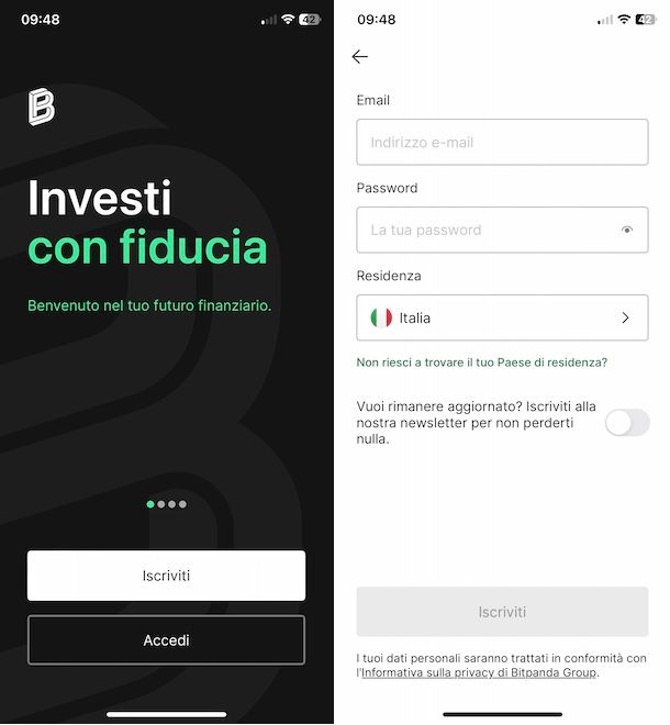 Registrarsi su Bitpanda