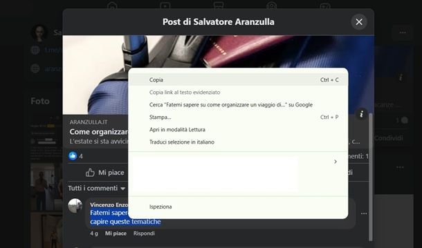 Come copiare i commenti di Facebook