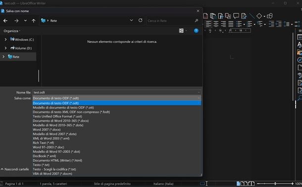 convertire odt libreoffice