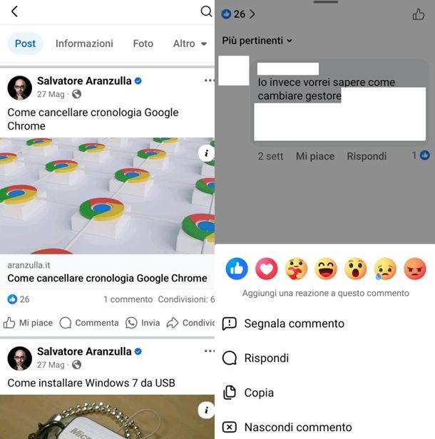 Come copiare i commenti dall'app Facebook