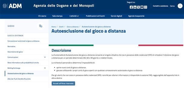 Informazioni preliminari autoesclusione dal gioco a distanza