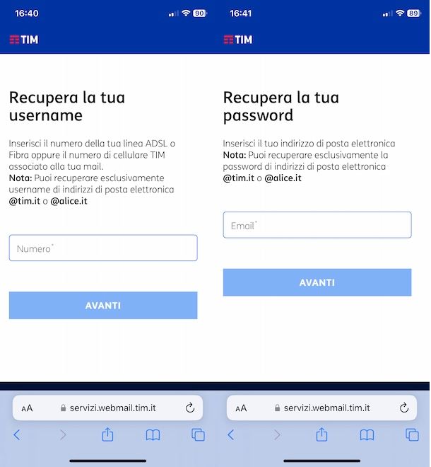 Accesso ad Alice Mail da smartphone