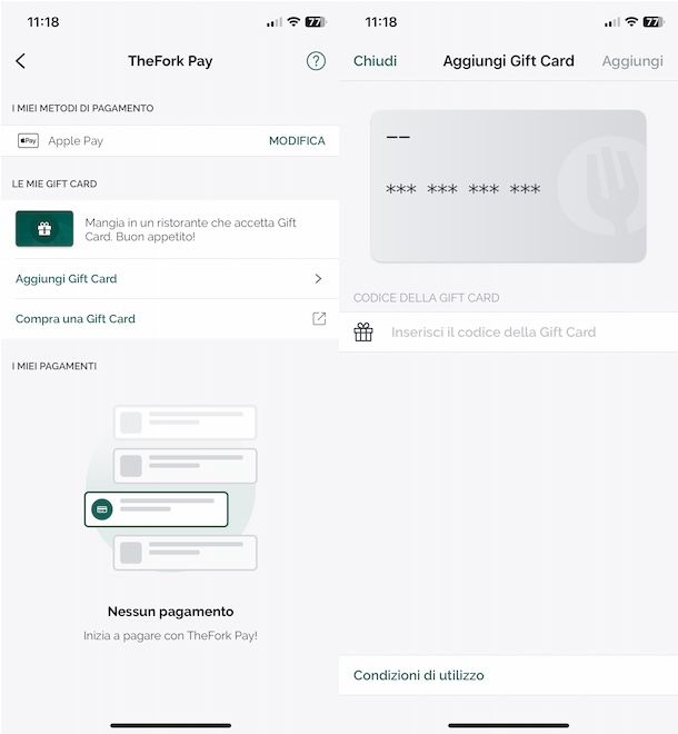 Utilizzare gift card TheFork
