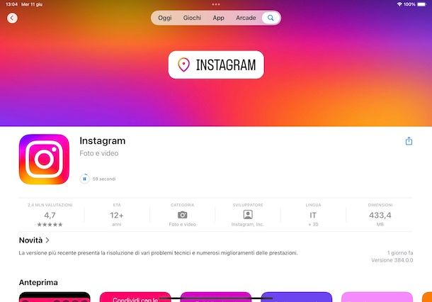 Installare Instagram su iPad