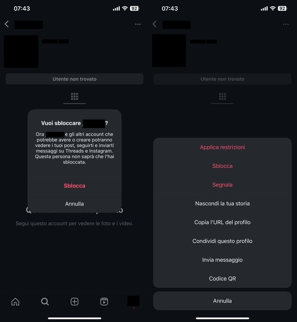 Sbloccarsi a vicenda Instagram Android