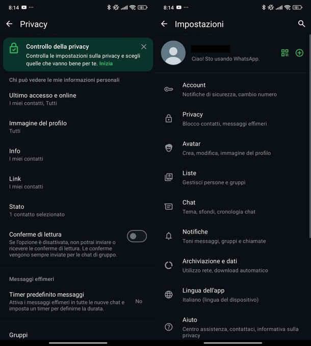 Disattivare conferme di lettura WhatsApp Android