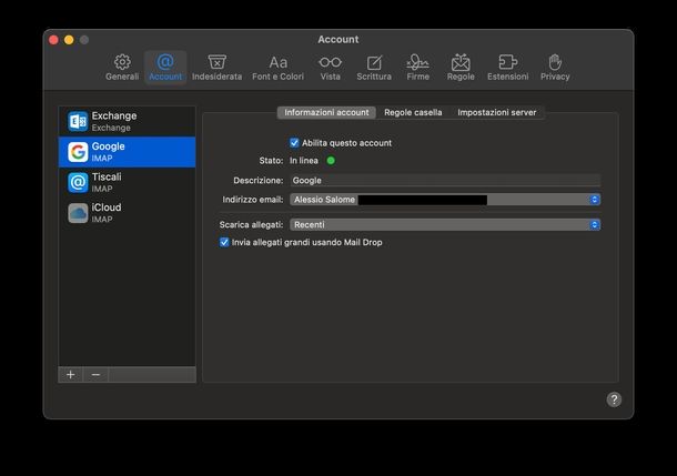 Inviare allegati pesanti Apple Mail macOS