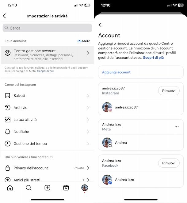 Togliere profilo Facebook da Instagram