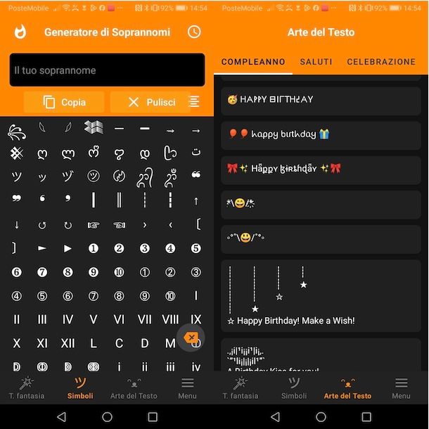 App Testo fantasia