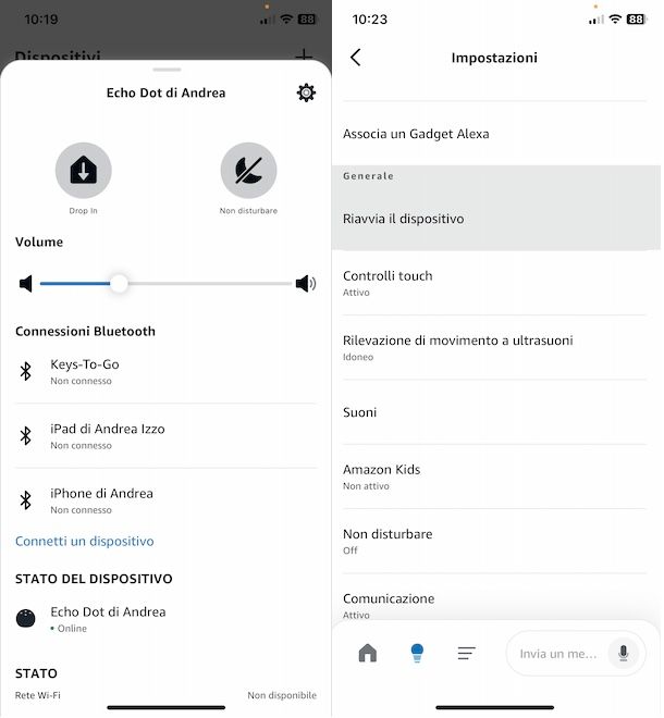 Riavviare Echo Dot da app