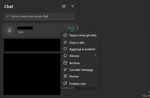 Eliminare chat WhatsApp Windows