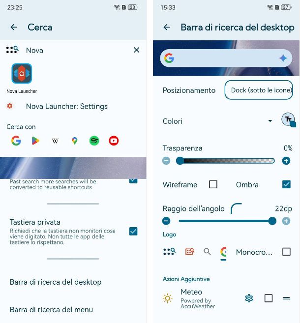 Aggiungere il widget della barra di Google alla Home