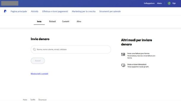 Invia denaro PayPal