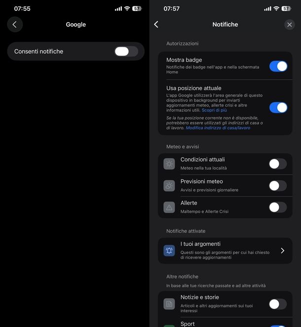 Disattivare tutte le notifiche Google iOS