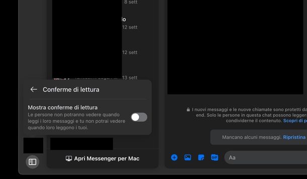Disattivare conferme di lettura Messenger Web