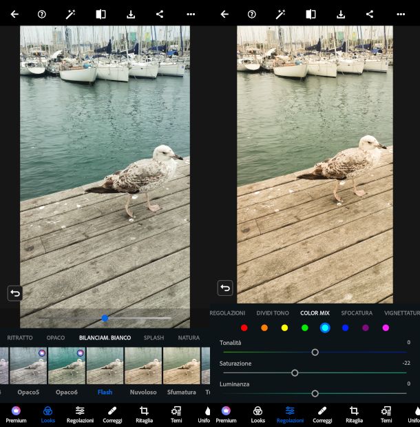 bilanciamento del bianco su app Photoshop Express