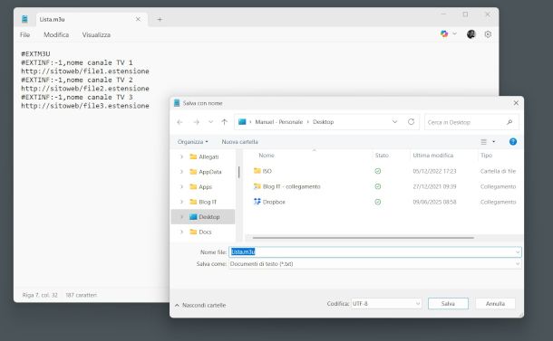 creazione lista IPTV con editor di testo