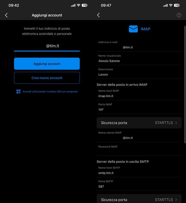 Configurare posta Alice Outlook iOS
