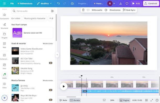Mettere la musica in un video su Canva