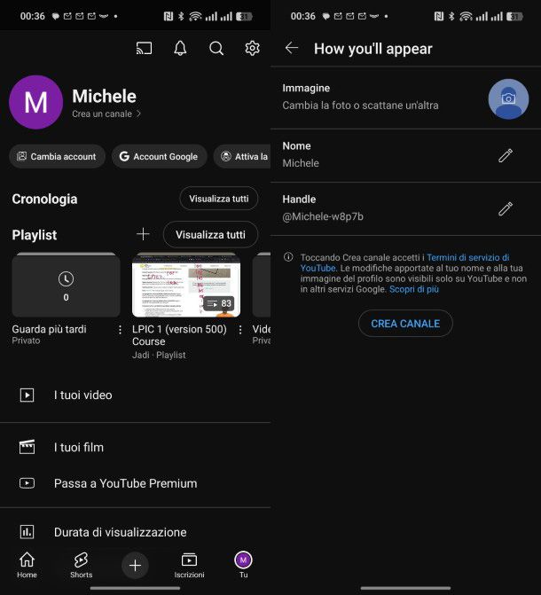 Creare un canale YouTube