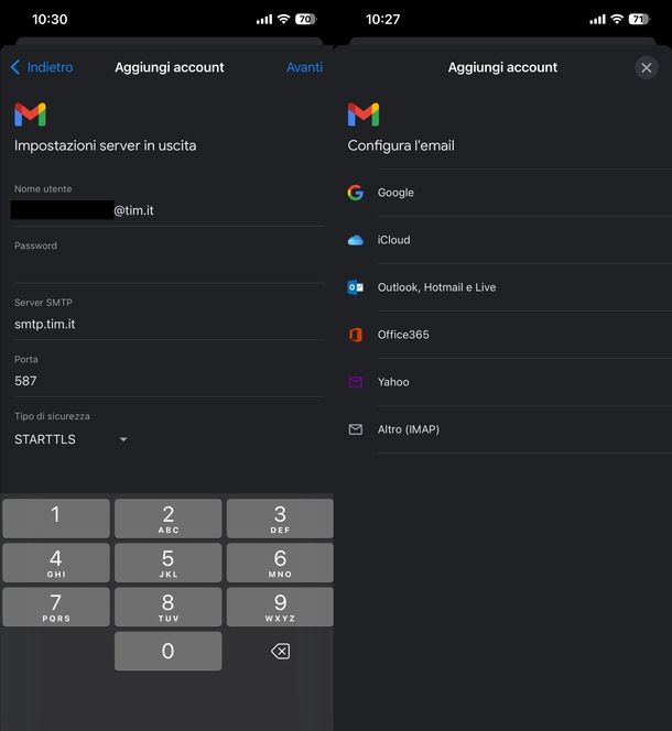 Configurare posta Alice Gmail iOS