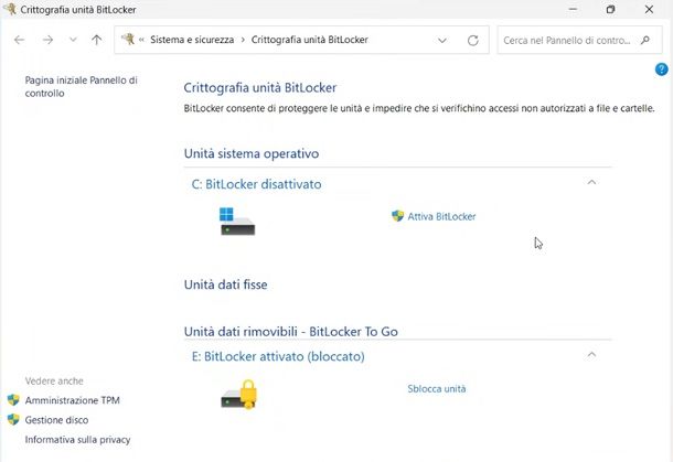 disattivare BitLocker senza password
