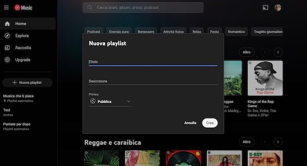 Creare playlist YouTube Music da computer