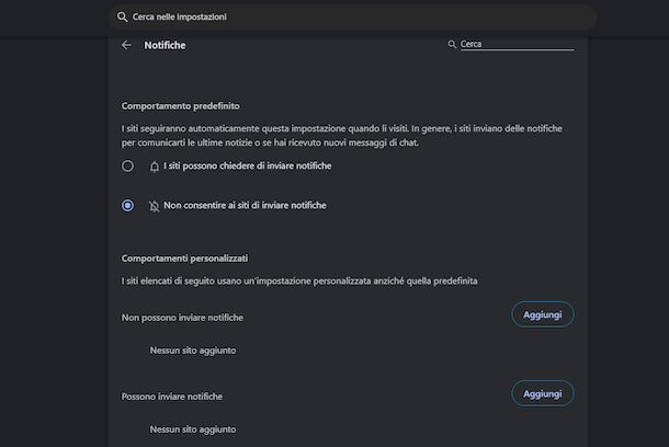 Disattivare notifiche Google Chrome Windows