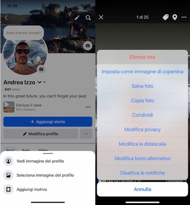 Togliere immagine profilo Facebook