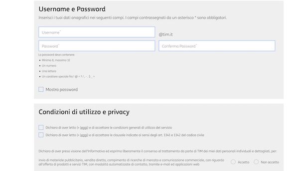 Creare account TIM Mail