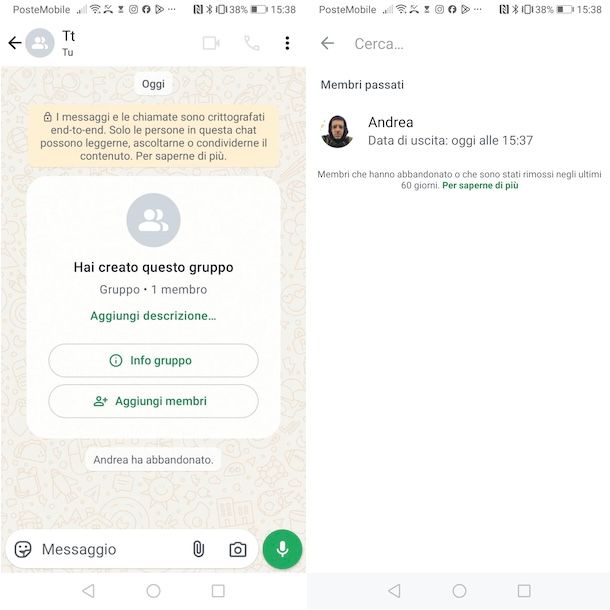 Abbandonare gruppo WhatsApp