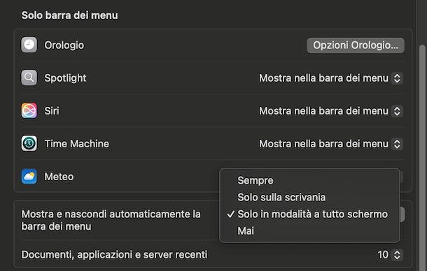 Barra dei menu macOS
