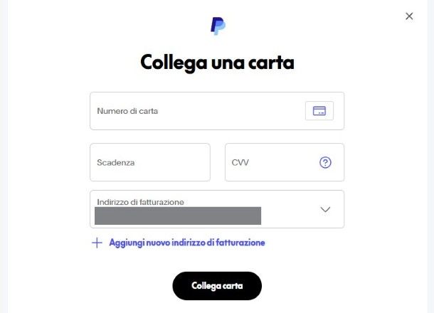 Collega carta PayPal