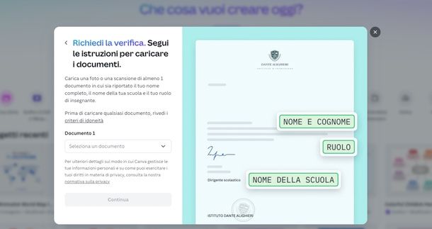 Richiedere verifica Canva per insegnanti