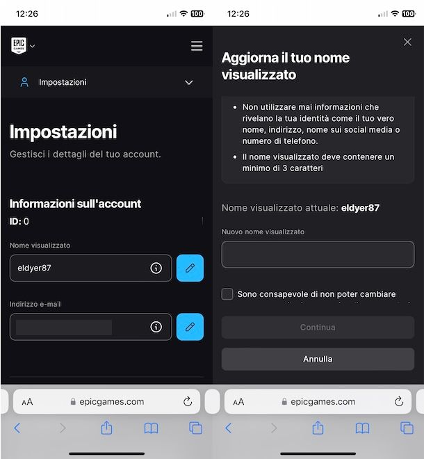 Cambiare nome Epic da smartphone