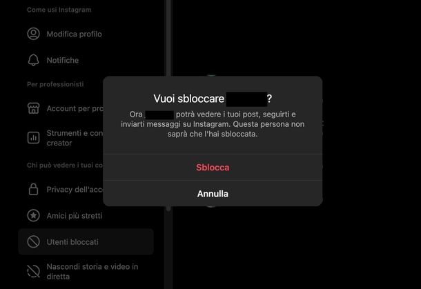 Sbloccarsi a vicenda Instagram Web