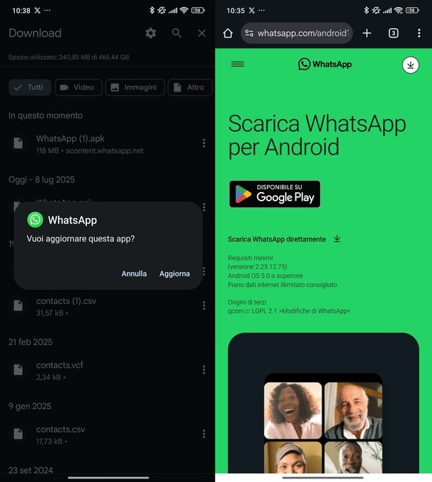 Aggiornare WhatsApp Android senza Google Play Store