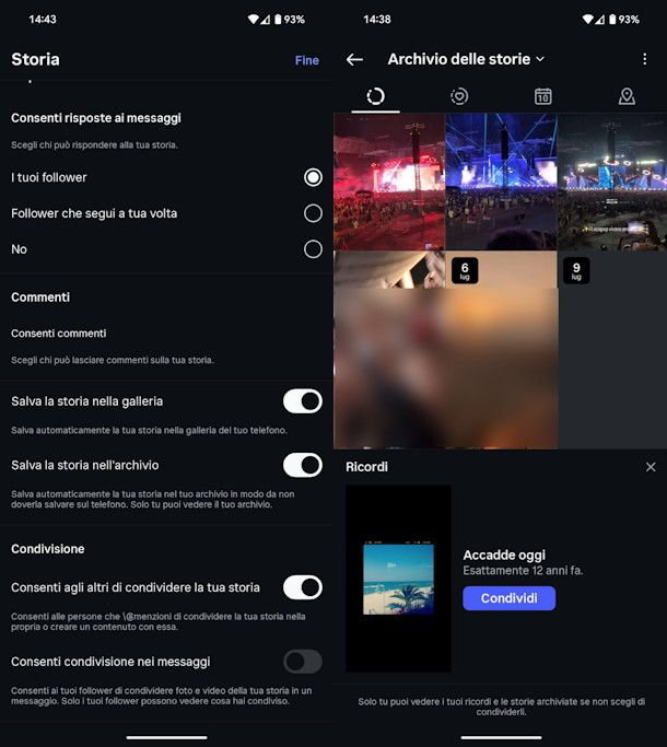 Archivio storie Instagram